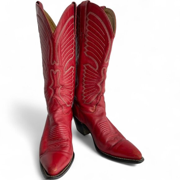 Texas Red Leather Western Cowboy Cowgirl Boots Women's 6.5 M - Picture 3 of 14